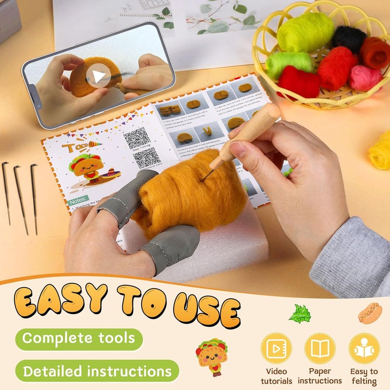 Yizzvb Needle Felting Kit, Cute Taco Felting Kit for Beginners Adult Including Instruction Wool Roving Foam Pad Needles DIY Craft Home Decoration Craft Party Supplies for Art Work Starter Beginners - Image 4